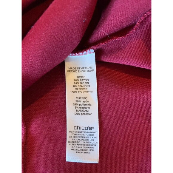 Chico’s Size 0 /Size XS Top Blouse Wine Jersey Knit Fairy Sparkle Excellent Cond - Picture 8 of 9